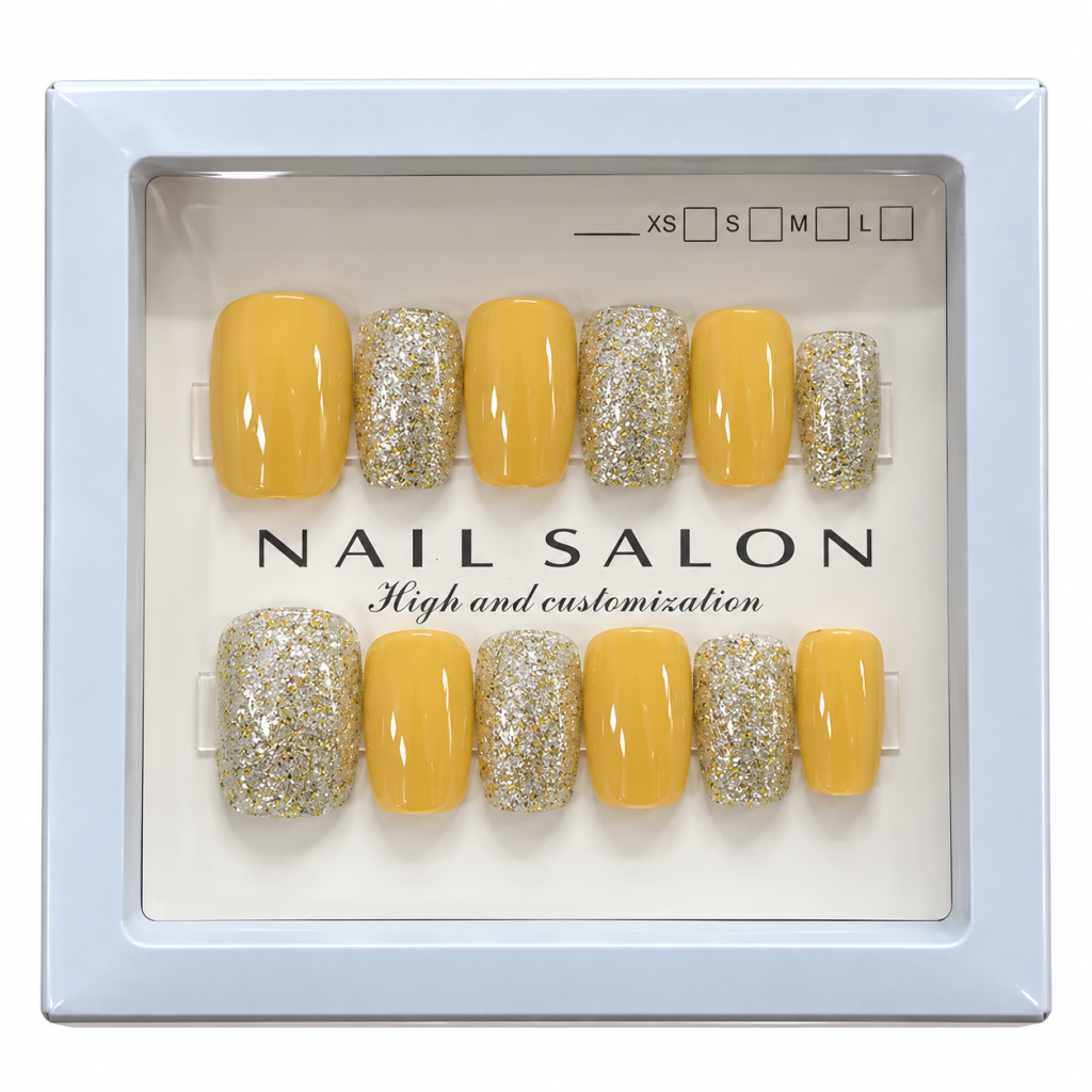 PRESS ON NAIL SALON GLITTER Y AMARILLO