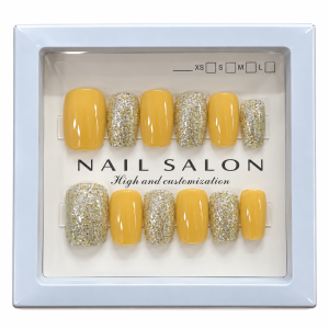 PRESS ON NAIL SALON GLITTER Y AMARILLO
