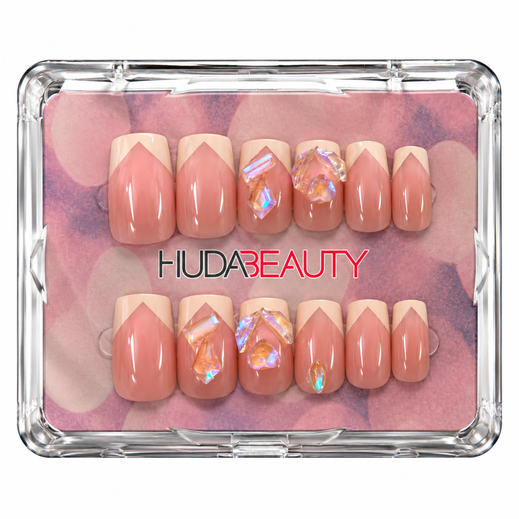PRESS ON HUDA BEAUTY ROSA Y CRISTALES