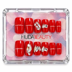 PRESS ON HUDA BEUTY ROJO Y CRISTALES