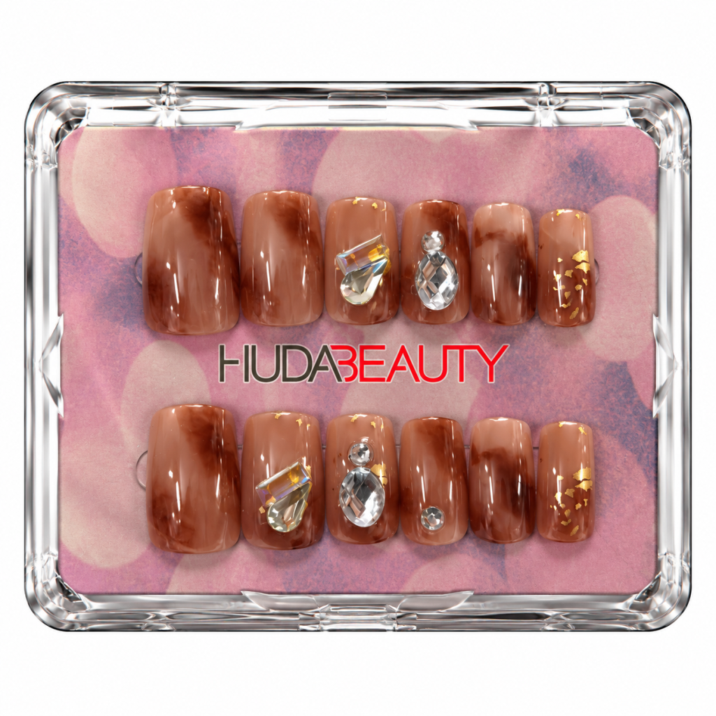 PRESS ON HUDA BEAUTY MARMOL CON CRISTALES