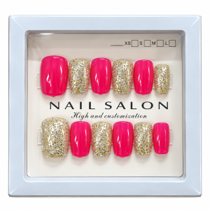 PRESS ON NAIL SALON GLITTER Y FUCSIA